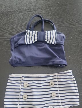 Janie and Jack Navy Blue & White Striped Bikini Set with Bow